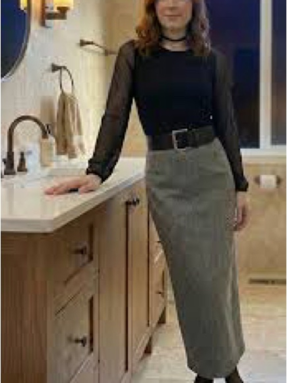Robert Rodriguez Black Top with Gray Midi Pencil Skirt